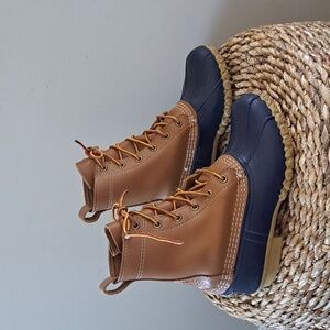 L.L.Bean Womens Classic Bean Boots Brown Leather/Blue Rubber Size 6‎